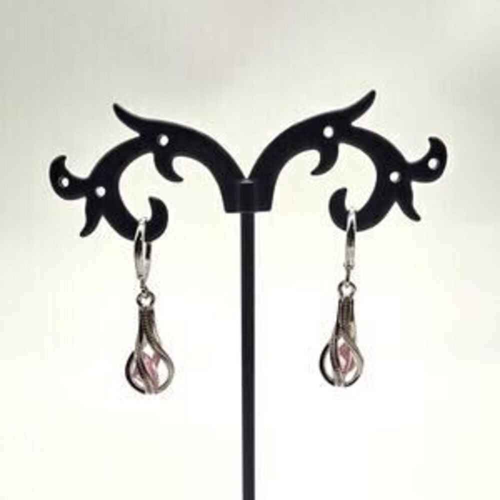 925 Silver Teardrop Earrings W/ CZ Pink Diamond Pendant Anniversary Birthday NEW